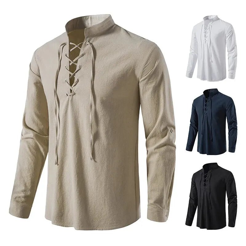 King Billion Men's Cotton Linen Shirt – Casual Long Sleeve V - Neck | S–XXXL - G - Catoure King Billion Men's Cotton Linen Shirt – Casual Long Sleeve V - Neck | S–XXXL Men's Apparel