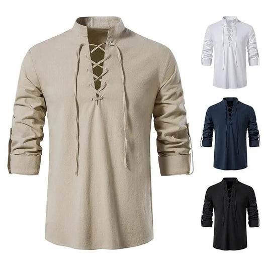 King Billion Men's Cotton Linen Shirt – Casual Long Sleeve V - Neck | S–XXXL - G - Catoure King Billion Men's Cotton Linen Shirt – Casual Long Sleeve V - Neck | S–XXXL Men's Apparel