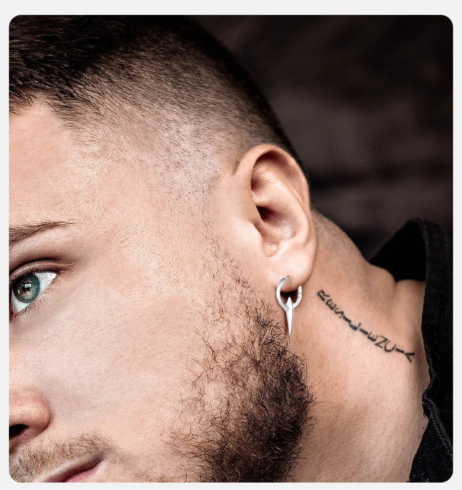 Men's Punk HipHop Hoop Earrings | Silver Color Metal Hoops Piercing Ear Jewelry - G - Catoure Men's Punk HipHop Hoop Earrings | Silver Color Metal Hoops Piercing Ear Jewelry