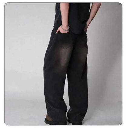 Men's Wide - Leg Baggy Jeans – Korean Streetwear, Loose Straight Fit | XS–XXL - G - Catoure Men's Wide - Leg Baggy Jeans – Korean Streetwear, Loose Straight Fit | XS–XXL Men's Bottoms