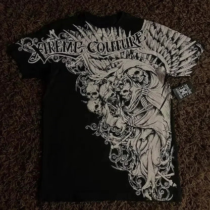 Men's Y2K Gothic Skull Graphic Tee – Affliction - Style Streetwear | Sizes L–4XL - G - Catoure Men's Y2K Gothic Skull Graphic Tee – Affliction - Style Streetwear | Sizes L–4XL Men's Tops