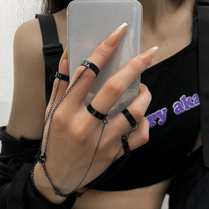 Obega Punk Geometric Chain Bracelet Ring – Open Link Ring for Women & Men | Silver & Black - G - Catoure Obega Punk Geometric Chain Bracelet Ring – Open Link Ring for Women & Men | Silver & Black Jewelry
