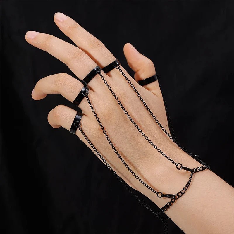 Obega Punk Geometric Chain Bracelet Ring – Open Link Ring for Women & Men | Silver & Black - G - Catoure Obega Punk Geometric Chain Bracelet Ring – Open Link Ring for Women & Men | Silver & Black Jewelry