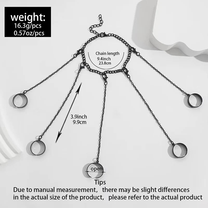 Obega Punk Geometric Chain Bracelet Ring – Open Link Ring for Women & Men | Silver & Black - G - Catoure Obega Punk Geometric Chain Bracelet Ring – Open Link Ring for Women & Men | Silver & Black Jewelry