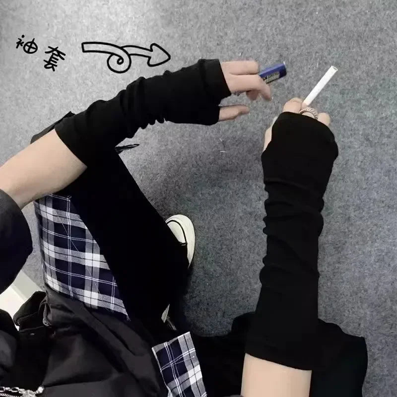 Unisex Gothic Lolita Arm Warmers | Harajuku Striped Fingerless Punk Long Wristband Y2K Gloves - G - Catoure Unisex Gothic Lolita Arm Warmers | Harajuku Striped Fingerless Punk Long Wristband Y2K Gloves