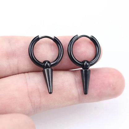 Unisex Rock Cone Pendant Hoop Earrings | Stainless Steel Geometric Cartilage Hip Hop Piercing Jewelry - G - Catoure Unisex Rock Cone Pendant Hoop Earrings | Stainless Steel Geometric Cartilage Hip Hop Piercing Jewelry