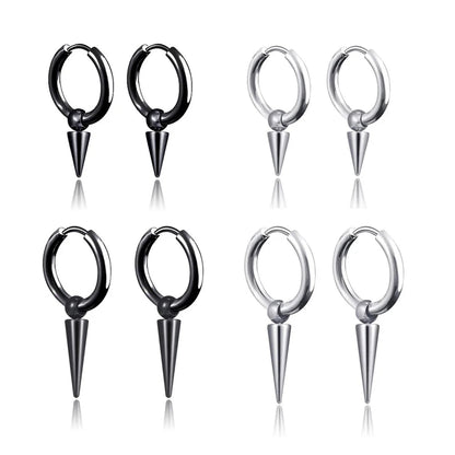 Unisex Rock Cone Pendant Hoop Earrings | Stainless Steel Geometric Cartilage Hip Hop Piercing Jewelry - G - Catoure Unisex Rock Cone Pendant Hoop Earrings | Stainless Steel Geometric Cartilage Hip Hop Piercing Jewelry