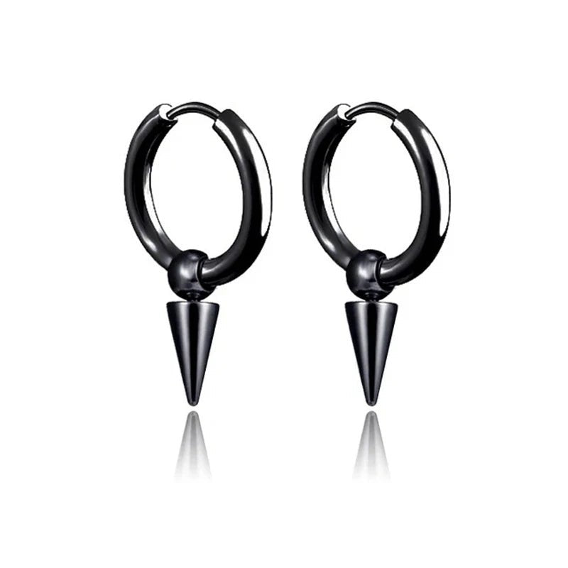 Unisex Rock Cone Pendant Hoop Earrings | Stainless Steel Geometric Cartilage Hip Hop Piercing Jewelry - G - Catoure Unisex Rock Cone Pendant Hoop Earrings | Stainless Steel Geometric Cartilage Hip Hop Piercing Jewelry