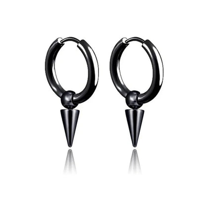 Unisex Rock Cone Pendant Hoop Earrings | Stainless Steel Geometric Cartilage Hip Hop Piercing Jewelry - G - Catoure Unisex Rock Cone Pendant Hoop Earrings | Stainless Steel Geometric Cartilage Hip Hop Piercing Jewelry