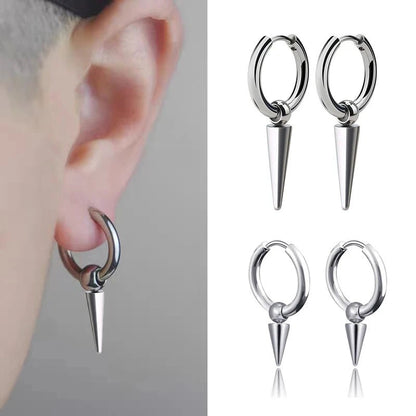 Unisex Rock Cone Pendant Hoop Earrings | Stainless Steel Geometric Cartilage Hip Hop Piercing Jewelry - G - Catoure Unisex Rock Cone Pendant Hoop Earrings | Stainless Steel Geometric Cartilage Hip Hop Piercing Jewelry