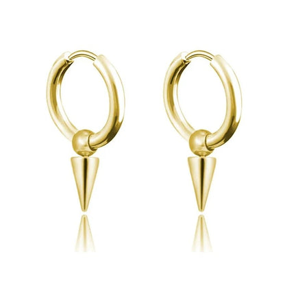 Unisex Rock Cone Pendant Hoop Earrings | Stainless Steel Geometric Cartilage Hip Hop Piercing Jewelry - G - Catoure Unisex Rock Cone Pendant Hoop Earrings | Stainless Steel Geometric Cartilage Hip Hop Piercing Jewelry