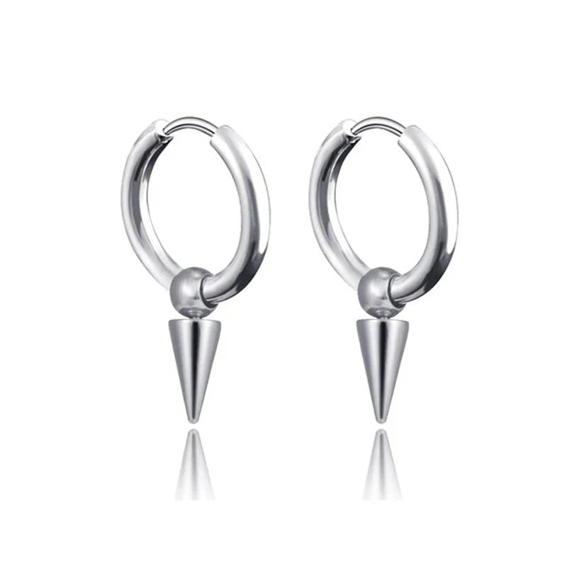 Unisex Rock Cone Pendant Hoop Earrings | Stainless Steel Geometric Cartilage Hip Hop Piercing Jewelry - G - Catoure Unisex Rock Cone Pendant Hoop Earrings | Stainless Steel Geometric Cartilage Hip Hop Piercing Jewelry