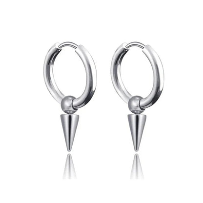 Unisex Rock Cone Pendant Hoop Earrings | Stainless Steel Geometric Cartilage Hip Hop Piercing Jewelry - G - Catoure Unisex Rock Cone Pendant Hoop Earrings | Stainless Steel Geometric Cartilage Hip Hop Piercing Jewelry