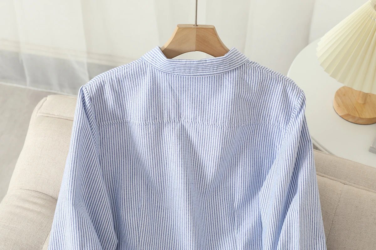 Women's Casual Cotton Oxford Shirt | Autumn Striped Blue & White Blouse & Top - G - Catoure Women's Casual Cotton Oxford Shirt | Autumn Striped Blue & White Blouse & Top