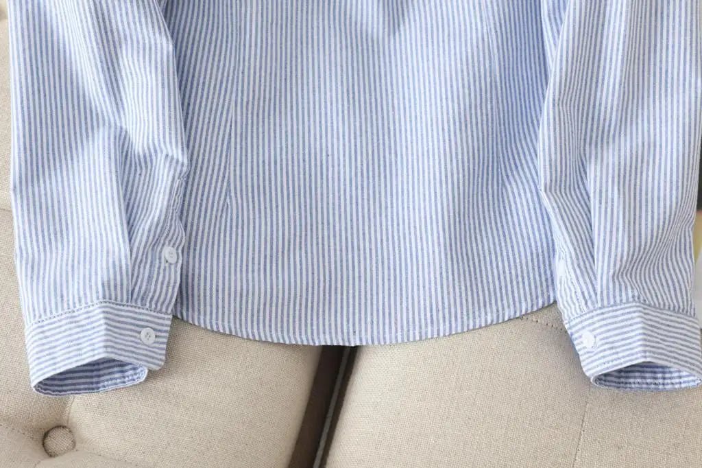 Women's Casual Cotton Oxford Shirt | Autumn Striped Blue & White Blouse & Top - G - Catoure Women's Casual Cotton Oxford Shirt | Autumn Striped Blue & White Blouse & Top