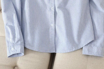 Women's Casual Cotton Oxford Shirt | Autumn Striped Blue & White Blouse & Top - G - Catoure Women's Casual Cotton Oxford Shirt | Autumn Striped Blue & White Blouse & Top