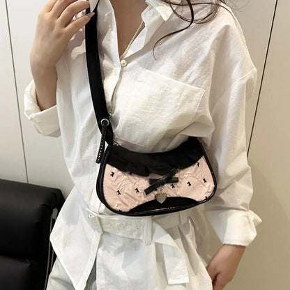 Women's Fashion Grid Shoulder Bag | Lace Ribbon Strap Underarm Handbag for Daily Commuting & Students - G - Catoure Women's Fashion Grid Shoulder Bag | Lace Ribbon Strap Underarm Handbag for Daily Commuting & Students Accessories