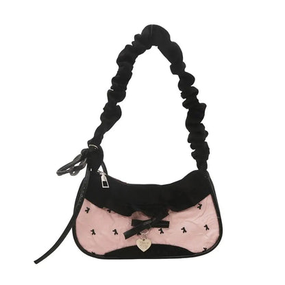 Women's Fashion Grid Shoulder Bag | Lace Ribbon Strap Underarm Handbag for Daily Commuting & Students - G - Catoure Women's Fashion Grid Shoulder Bag | Lace Ribbon Strap Underarm Handbag for Daily Commuting & Students Accessories