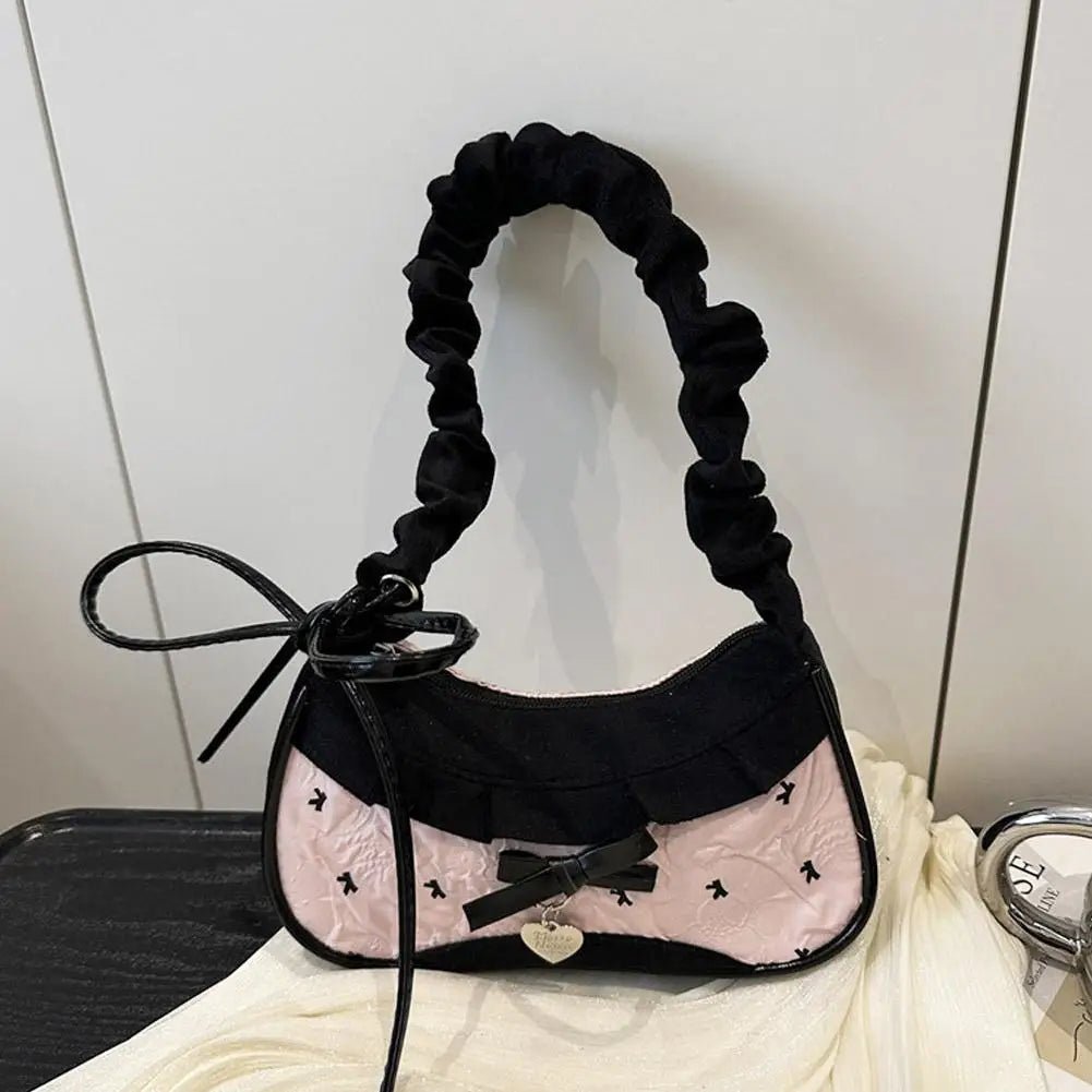 Women's Fashion Grid Shoulder Bag | Lace Ribbon Strap Underarm Handbag for Daily Commuting & Students - G - Catoure Women's Fashion Grid Shoulder Bag | Lace Ribbon Strap Underarm Handbag for Daily Commuting & Students Accessories