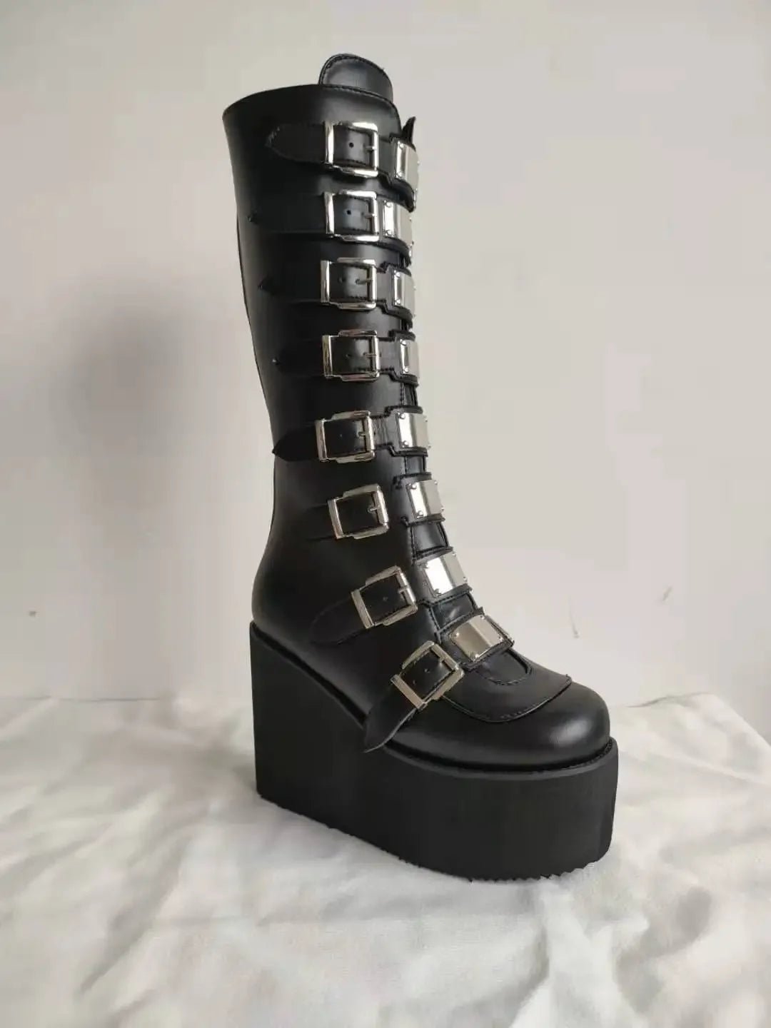 Women's Gothic Platform Wedge Mid - Calf Boots – Buckle Strap PU Leather | EU 35–43, 3 Colors - G - Catoure Women's Gothic Platform Wedge Mid - Calf Boots – Buckle Strap PU Leather | EU 35–43, 3 Colors Women's Boots