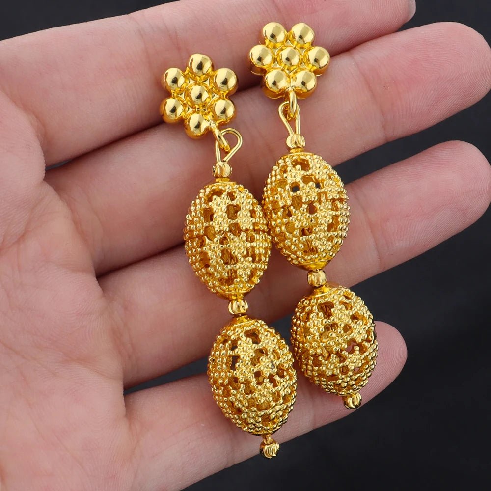 Women's Indian African Ethiopian Jewelry Set | Gold Color Hollow Oval Necklace, Earrings & Ring - G - Catoure Women's Indian African Ethiopian Jewelry Set | Gold Color Hollow Oval Necklace, Earrings & Ring