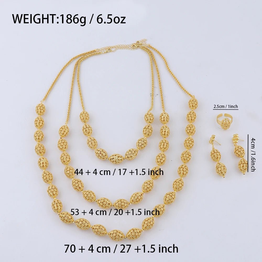 Women's Indian African Ethiopian Jewelry Set | Gold Color Hollow Oval Necklace, Earrings & Ring - G - Catoure Women's Indian African Ethiopian Jewelry Set | Gold Color Hollow Oval Necklace, Earrings & Ring