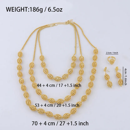 Women's Indian African Ethiopian Jewelry Set | Gold Color Hollow Oval Necklace, Earrings & Ring - G - Catoure Women's Indian African Ethiopian Jewelry Set | Gold Color Hollow Oval Necklace, Earrings & Ring