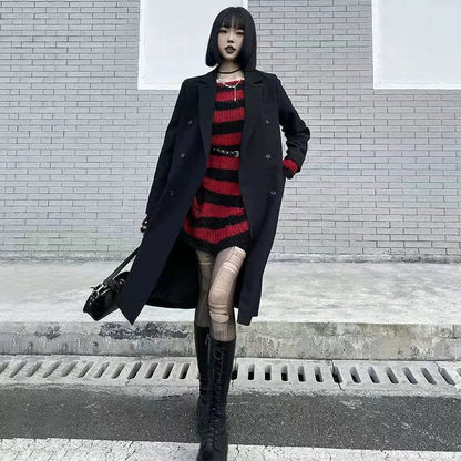 Women's Punk Gothic Hollow Out Sweater | Unisex Striped Loose Rock Dark Streetwear Top - G - Catoure Women's Punk Gothic Hollow Out Sweater | Unisex Striped Loose Rock Dark Streetwear Top