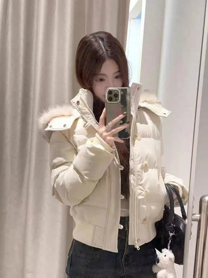 Women's Retro Fur Collar Hooded Cotton Coat – Warm Loose Streetwear Jacket | S–XXL, 3 Colors - G - Catoure Women's Retro Fur Collar Hooded Cotton Coat – Warm Loose Streetwear Jacket | S–XXL, 3 Colors Women's Outerwear