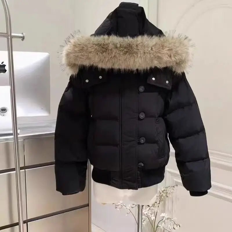 Women's Retro Fur Collar Hooded Cotton Coat – Warm Loose Streetwear Jacket | S–XXL, 3 Colors - G - Catoure Women's Retro Fur Collar Hooded Cotton Coat – Warm Loose Streetwear Jacket | S–XXL, 3 Colors Women's Outerwear