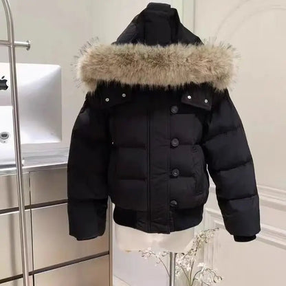 Women's Retro Fur Collar Hooded Cotton Coat – Warm Loose Streetwear Jacket | S–XXL, 3 Colors - G - Catoure Women's Retro Fur Collar Hooded Cotton Coat – Warm Loose Streetwear Jacket | S–XXL, 3 Colors Women's Outerwear