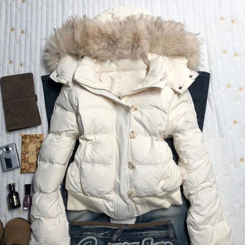 Women's Retro Fur Collar Hooded Cotton Coat – Warm Loose Streetwear Jacket | S–XXL, 3 Colors - G - Catoure Women's Retro Fur Collar Hooded Cotton Coat – Warm Loose Streetwear Jacket | S–XXL, 3 Colors Women's Outerwear