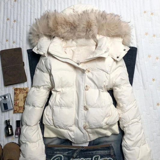 Women's Retro Fur Collar Hooded Cotton Coat – Warm Loose Streetwear Jacket | S–XXL, 3 Colors - G - Catoure Women's Retro Fur Collar Hooded Cotton Coat – Warm Loose Streetwear Jacket | S–XXL, 3 Colors Women's Outerwear