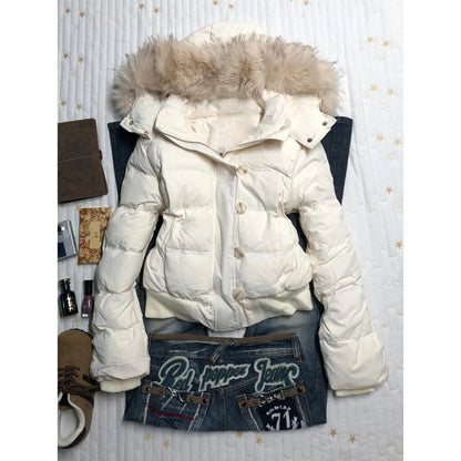 Women's Retro Fur Collar Hooded Cotton Coat – Warm Loose Streetwear Jacket | S–XXL, 3 Colors - G - Catoure Women's Retro Fur Collar Hooded Cotton Coat – Warm Loose Streetwear Jacket | S–XXL, 3 Colors Women's Outerwear