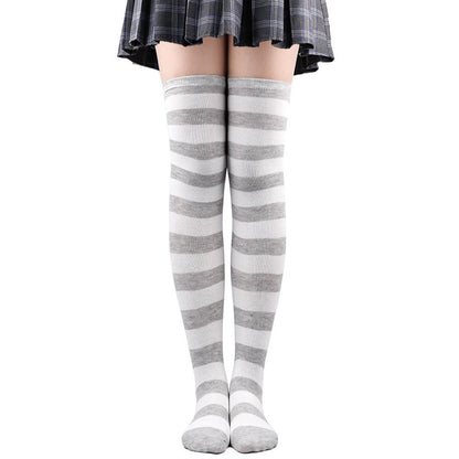 Women's Striped Thigh High Stockings | Black, White & Pink Over - Knee Lolita Harajuku Y2K Socks - G - Catoure Women's Striped Thigh High Stockings | Black, White & Pink Over - Knee Lolita Harajuku Y2K Socks