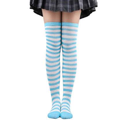 Women's Striped Thigh High Stockings | Black, White & Pink Over - Knee Lolita Harajuku Y2K Socks - G - Catoure Women's Striped Thigh High Stockings | Black, White & Pink Over - Knee Lolita Harajuku Y2K Socks