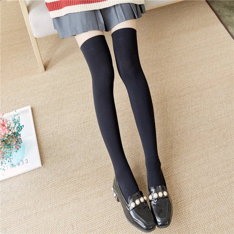 Women's Ultrathin Silk Nylon Stockings | Black & White Over - the - Knee Thigh High Skinny Leg Socks - G - Catoure Women's Ultrathin Silk Nylon Stockings | Black & White Over - the - Knee Thigh High Skinny Leg Socks