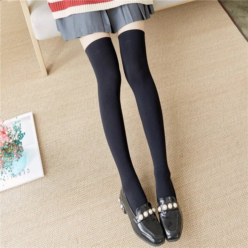 Women's Ultrathin Silk Nylon Stockings | Black & White Over - the - Knee Thigh High Skinny Leg Socks - G - Catoure Women's Ultrathin Silk Nylon Stockings | Black & White Over - the - Knee Thigh High Skinny Leg Socks